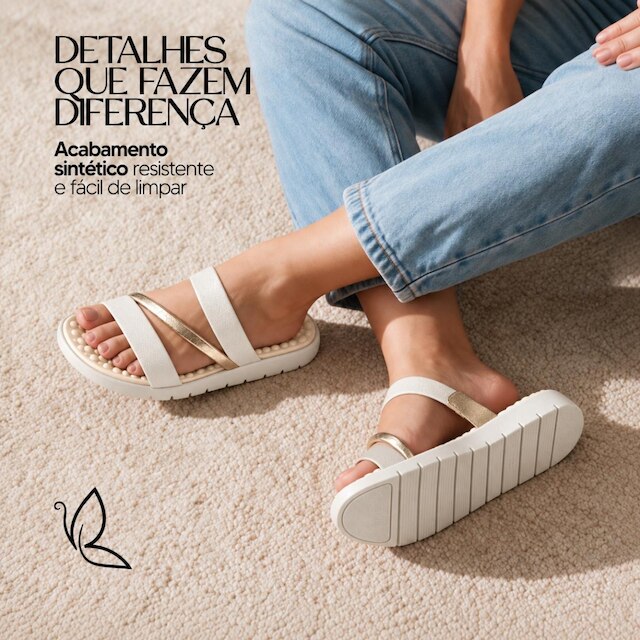 Sandália Feminina Benévola Comfort Papete Slide Palmilha EVA Macia Antiderrapante Fácil de Calçar