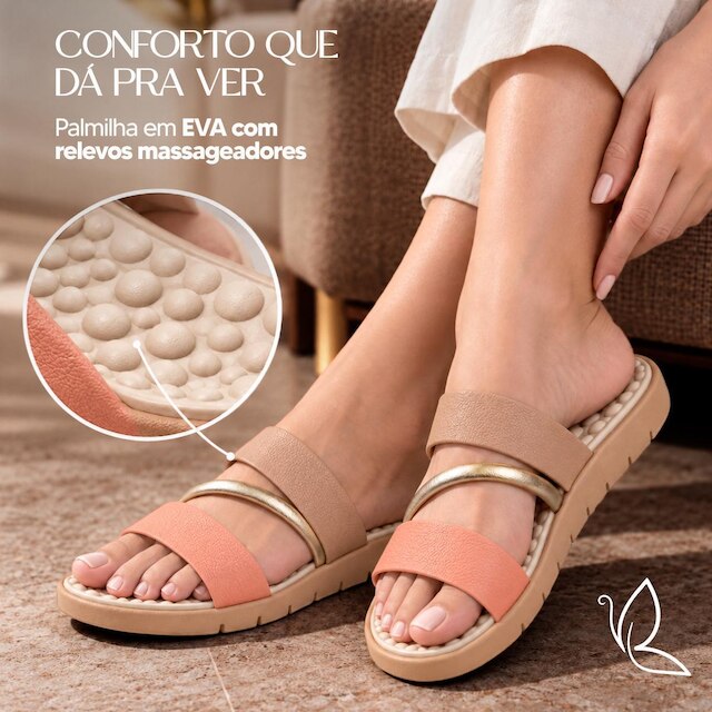 Sandália Feminina Benévola Comfort Papete Slide Palmilha EVA Macia Antiderrapante Fácil de Calçar