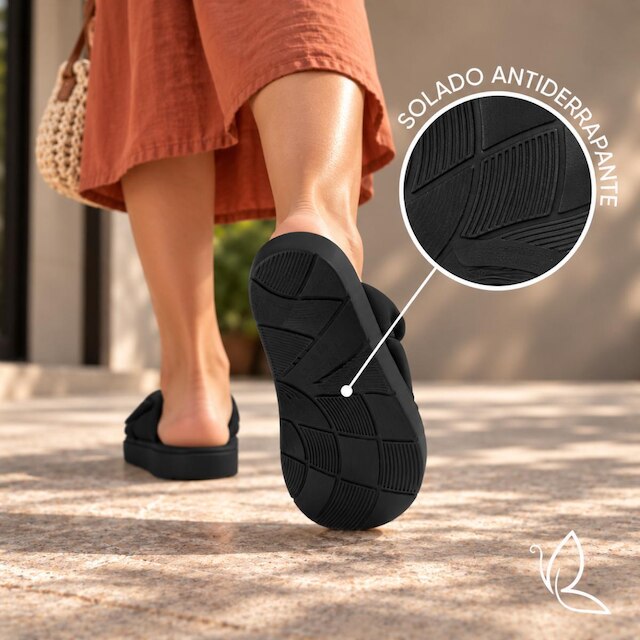 Sandália Feminina Benévola Comfort Slide Laço Palmilha Macia Anatômica Nobuck Sintético Confortável