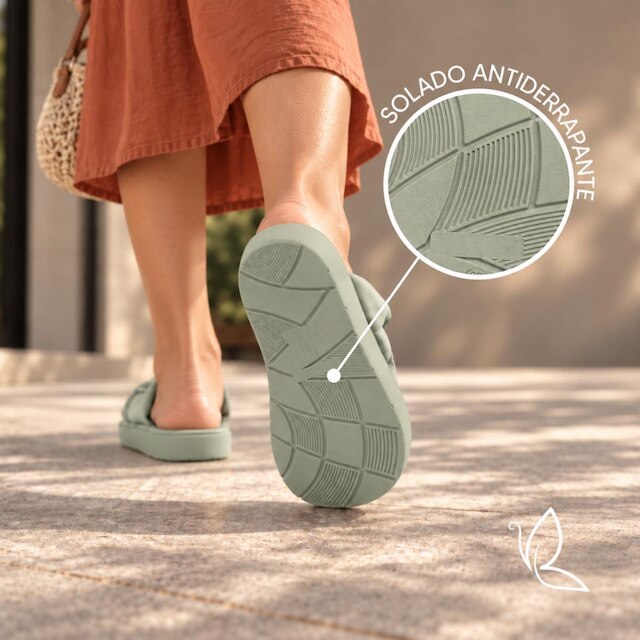 Sandália Feminina Benévola Comfort Slide Laço Palmilha Macia Anatômica Nobuck Sintético Confortável