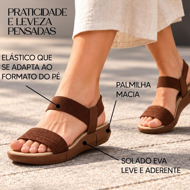 Sandália Feminina Benévola Conforto Calce Fácil Solado EVA Antiderrapante Palmilha Acolchoada
