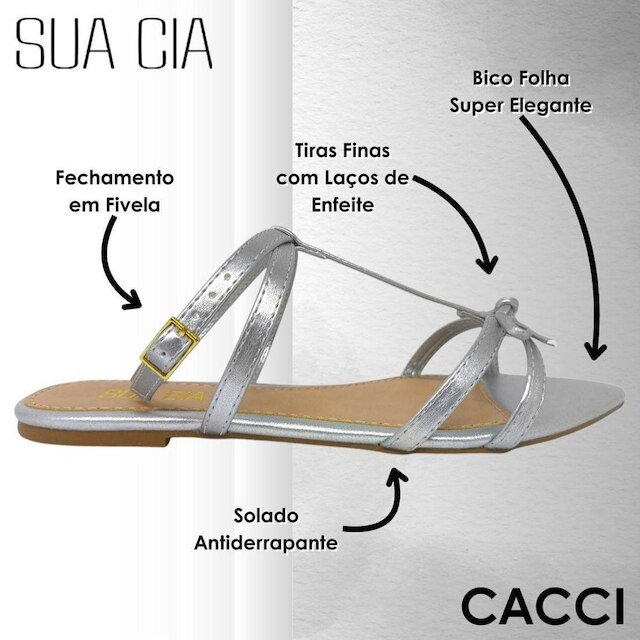 Sandália Feminina Bico Folha Chique Laço Delicado Sua Cia