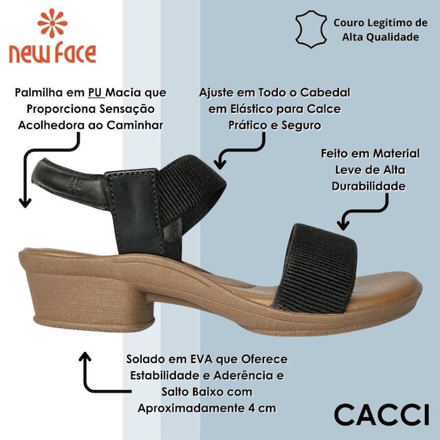 Sandalia Feminina Calce Facil Elastico Macia Leve New Face