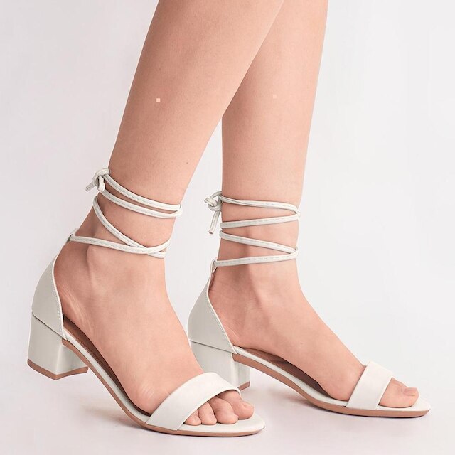 Sandalia Feminina Casual Salto Bloco Grosso Tiras de Amarrar Sintético Moda Festa A3.29