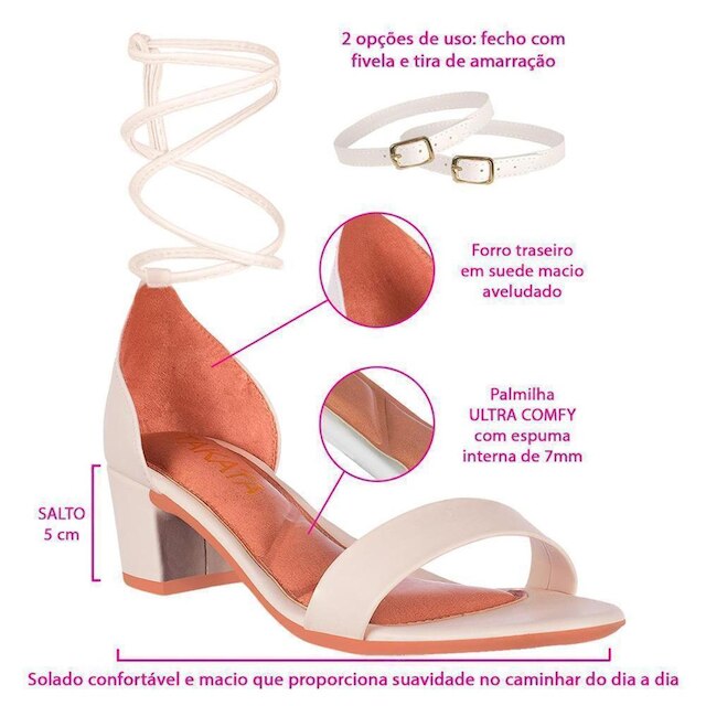 Sandalia Feminina Casual Salto Bloco Grosso Tiras de Amarrar Sintético Moda Festa A3.29