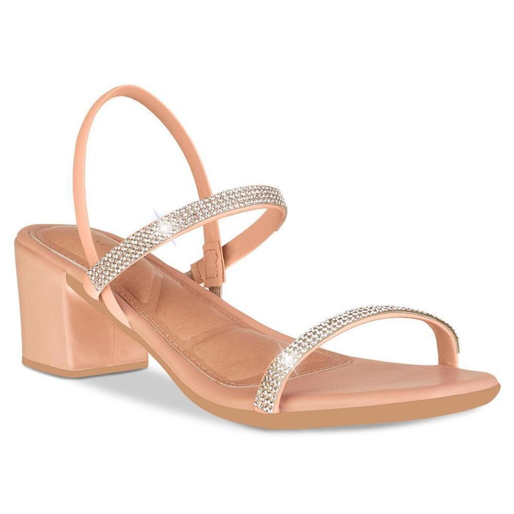 Sandalia Feminina Casual Salto Grosso Bloco com Brilho Strass Elegante Festa A3.12