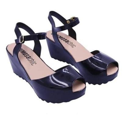 Sandália Feminina Charmosa Chic Anabela Tratorada Salto Médio