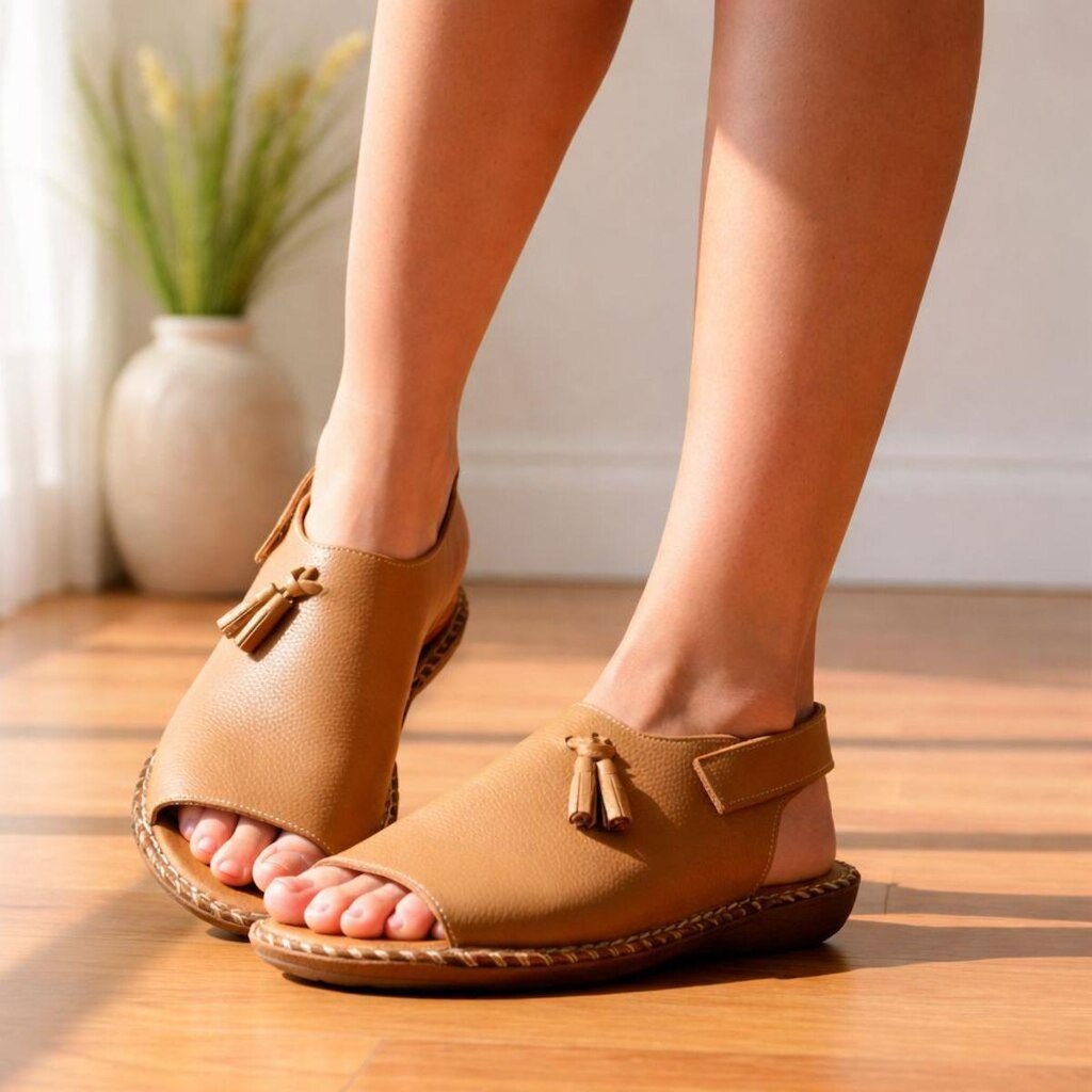 Sandalia Feminina Couro Legitimo Floter Caramelo Velcro