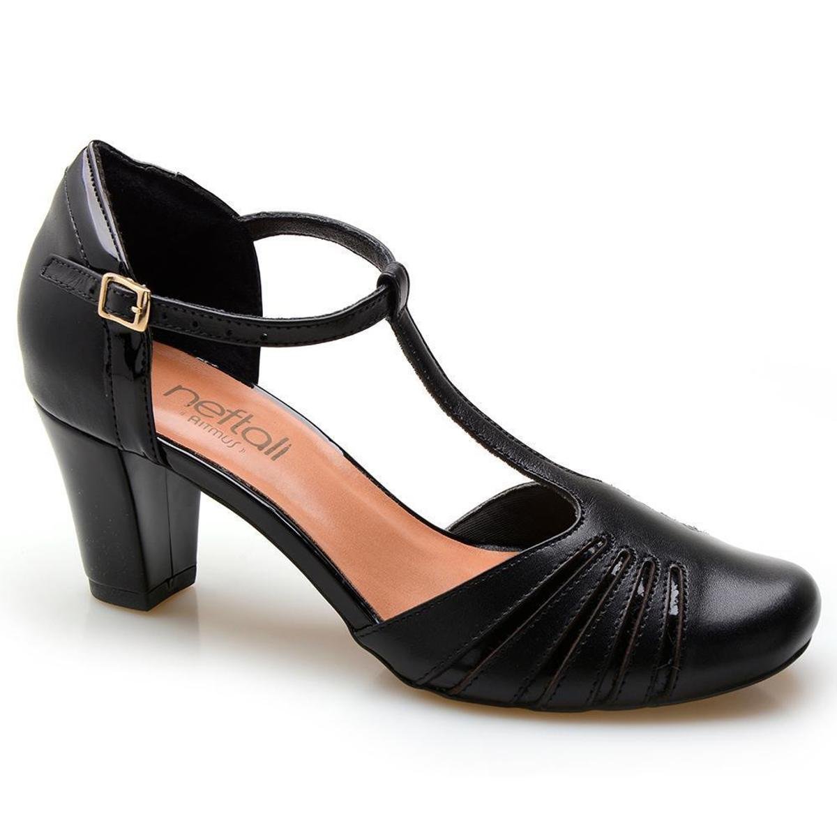 Sandália Feminina Couro Salto Alto Conforto Casual - Preto Menor preço em Sandália Feminina Couro Salto Alto Conforto Casual - Preto