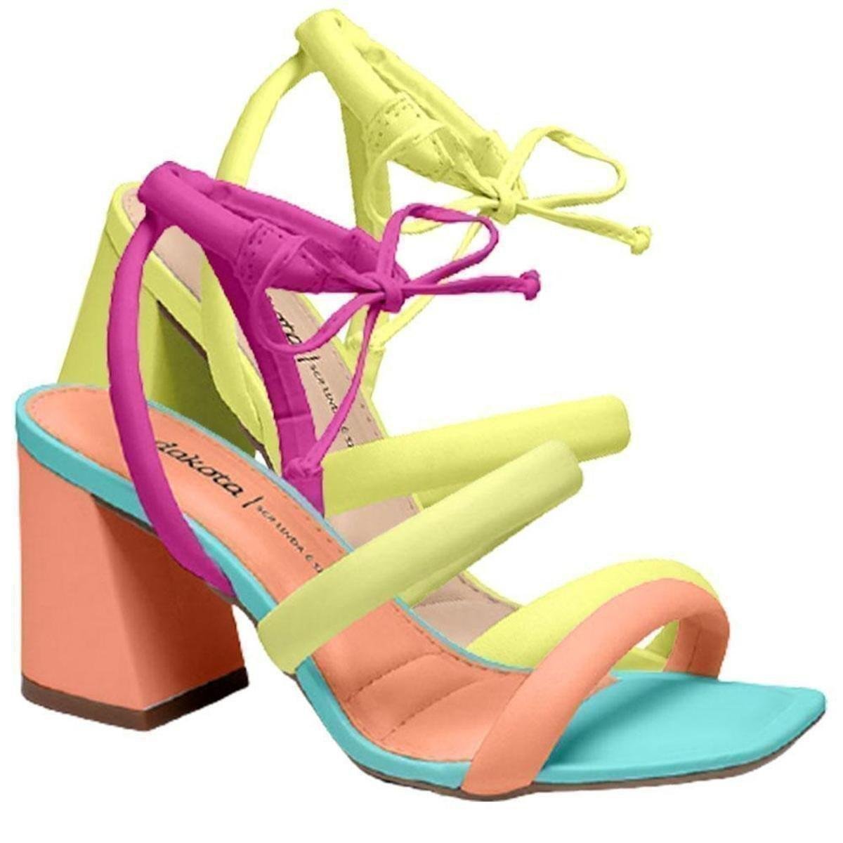Sandalia Feminina Dakota Salto Bloco Bico Quadrado Amarrar Z9451 - Colorido Menor preço em Sandalia Feminina Dakota Salto Bloco Bico Quadrado Amarrar Z9451 - Colorido