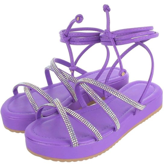 Sandália Feminina de Amarração Papete Flatform com Tiras de