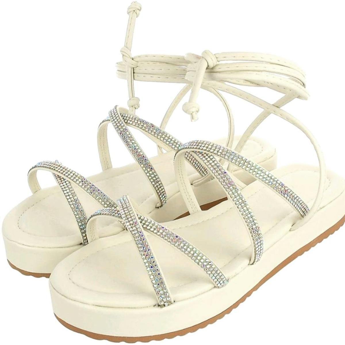 Sandália Feminina de Amarração Papete Flatform Tiras de Amarrar na Perna Strass Ref. 30/19 Menor preço em Sandália Feminina de Amarração Papete Flatform Tiras de Amarrar na Perna Strass Ref. 30/19