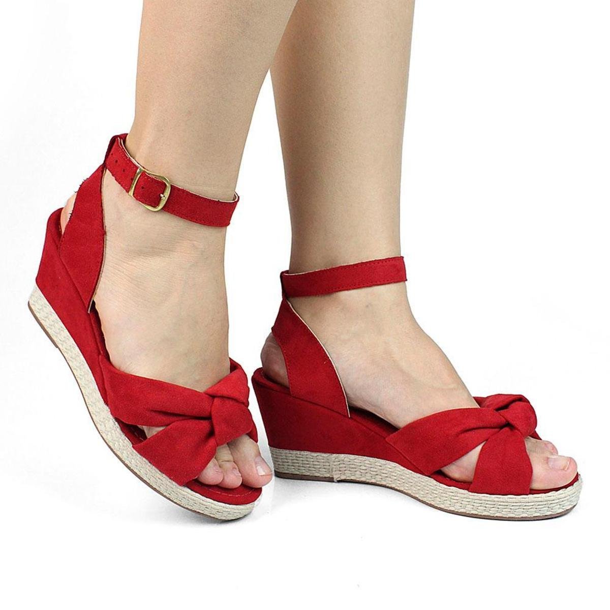 Sandália Feminina Plataforma Vermelho Sandália Feminina De Salto