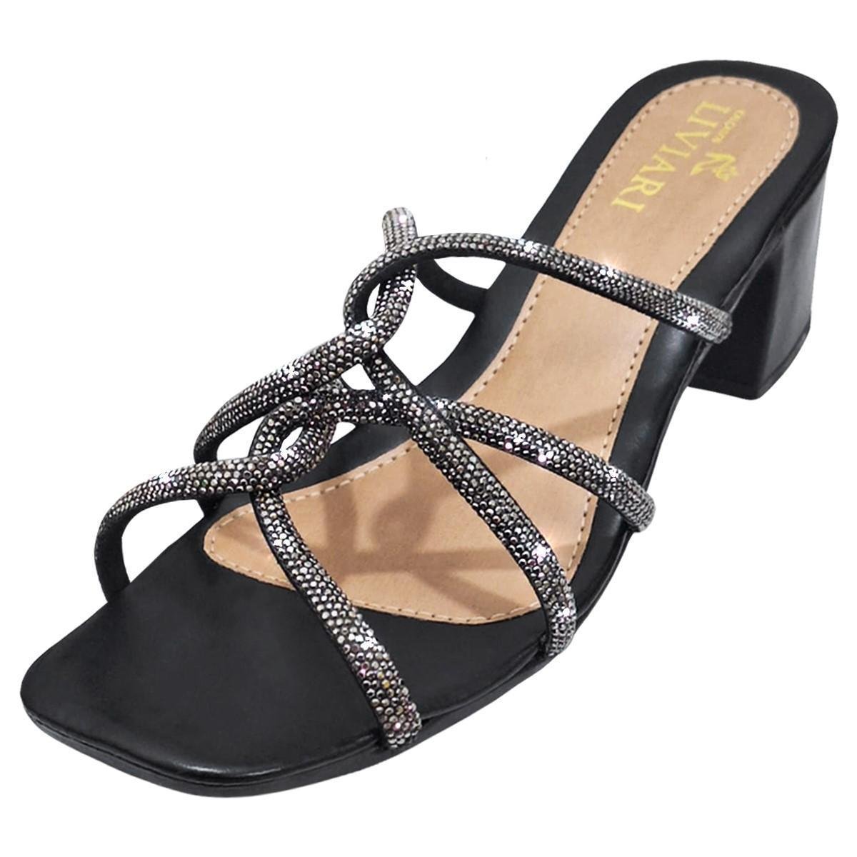 Sandália Feminina de Salto Grosso Bloco Médio Confortável Tamanco com Strass Festa Ref. 31/15 Menor preço em Sandália Feminina de Salto Grosso Bloco Médio Confortável Tamanco com Strass Festa Ref. 31/15