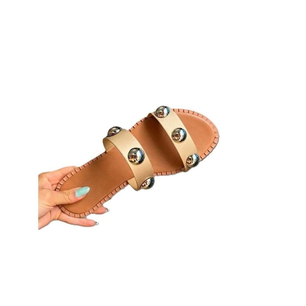 Sandália Feminina Flat Virginia Detalhe Metal ABS Confortável