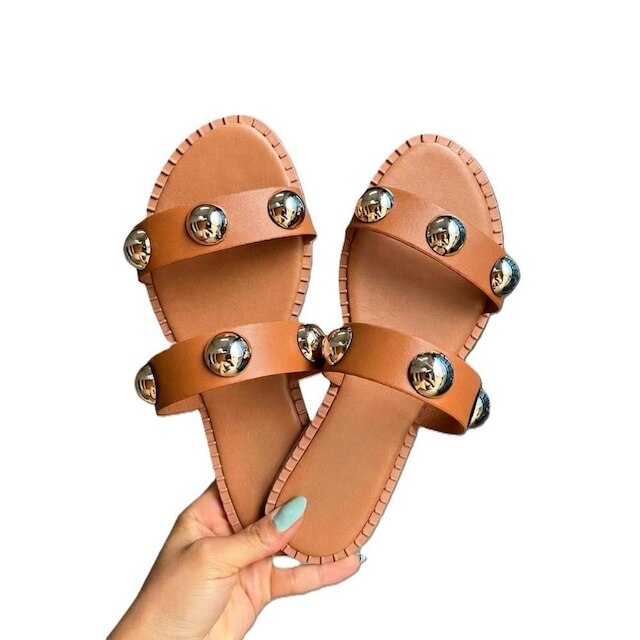 Sandália Feminina Flat Virginia Detalhe Metal ABS Confortável