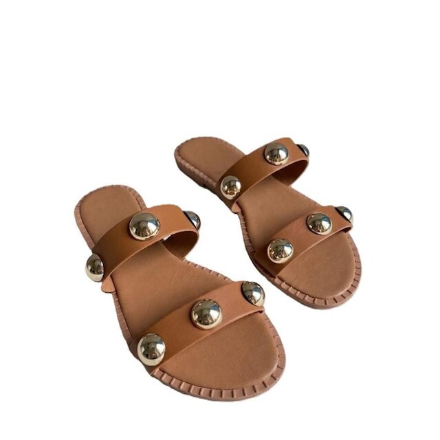 Sandália Feminina Flat Virginia Detalhe Metal ABS Confortável