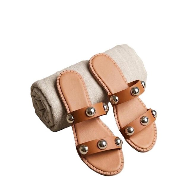 Sandália Feminina Flat Virginia Detalhe Metal ABS Confortável