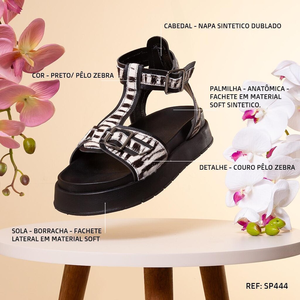 Sandália Feminina Flatform Animal Print Abotoadura Tornozelo