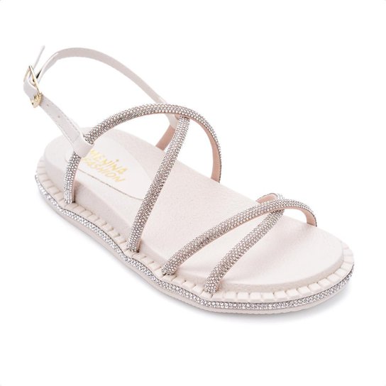 Sandália Feminina Flatform Infantil Com Tiras Strass Na Sola Zattini