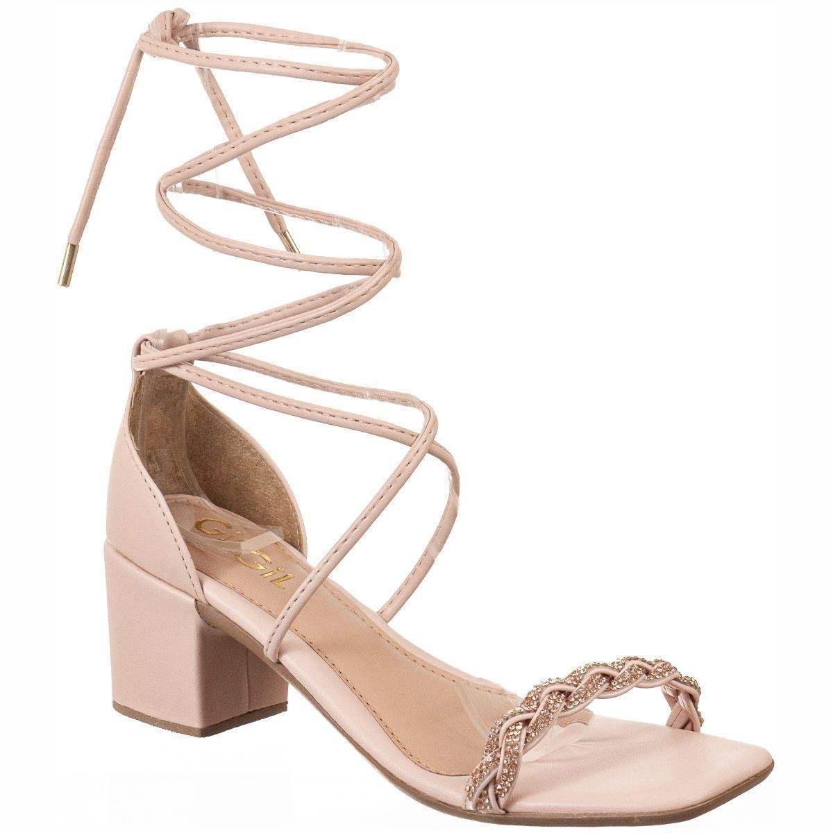 Sandália Feminina GiGiL Salto Bloco Strass Amarração Menor preço em Sandália Feminina GiGiL Salto Bloco Strass Amarração