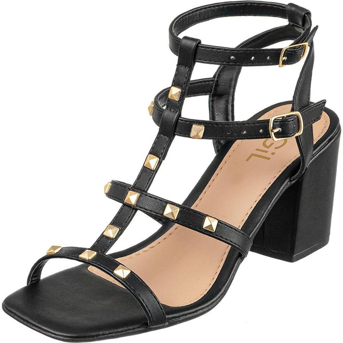 Sandália Feminina GiGiL Salto Grosso Gladiadora - Preto Menor preço em Sandália Feminina GiGiL Salto Grosso Gladiadora - Preto