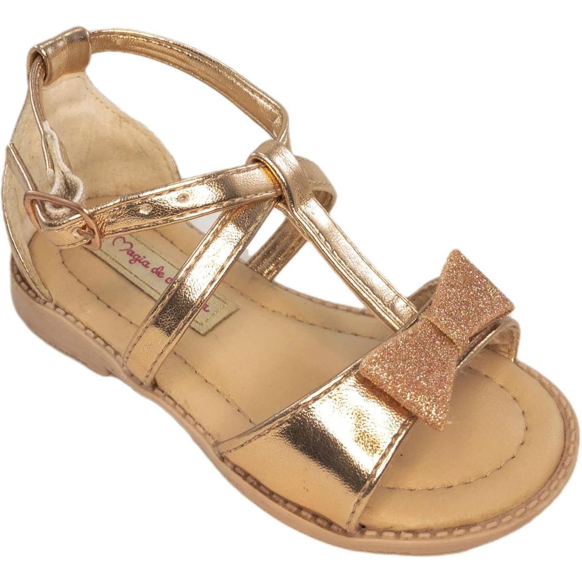 Sandália Feminina Infantil Menina Laço com Gliter Passeio - Cobre Menor preço em Sandália Feminina Infantil Menina Laço com Gliter Passeio - Cobre