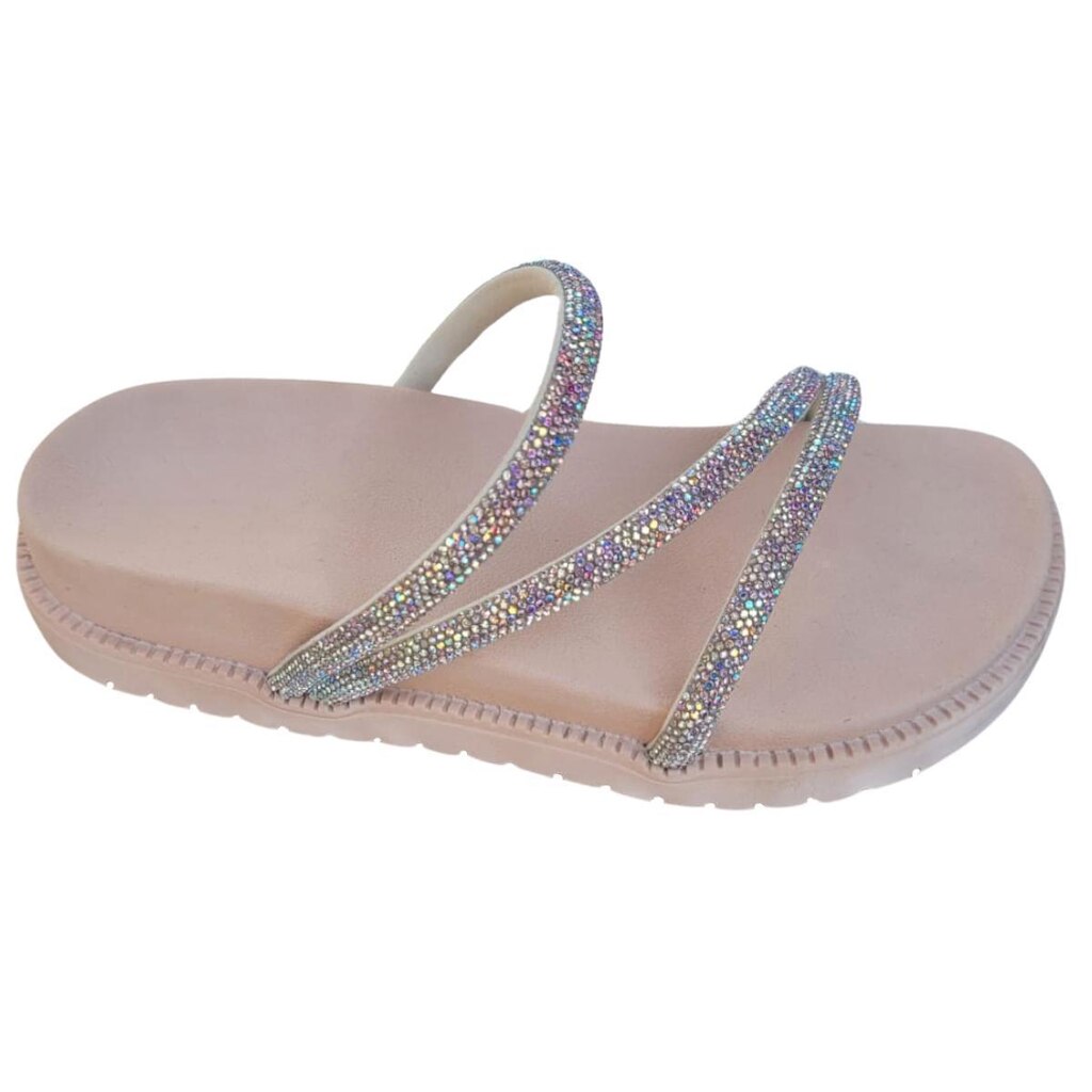 Sandália Feminina Infantil Papete Flatform Juvenil Tira Strass Rasteirinha Confort Casual
