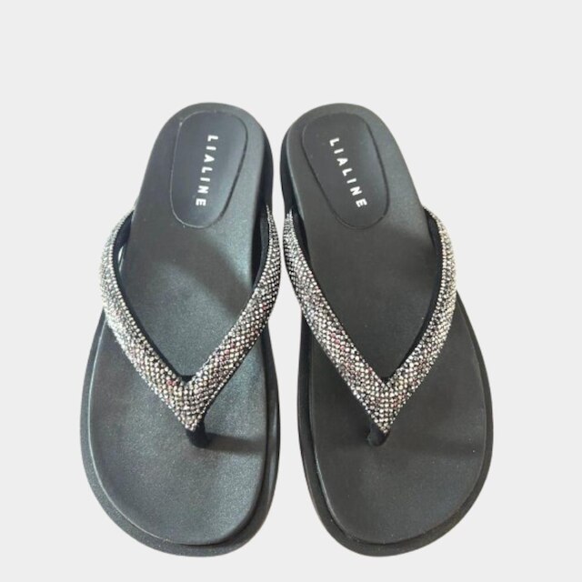 Sandália Feminina Lialine Papete Asa Delta Strass