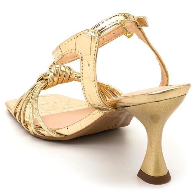 Sandália Feminina Metalizada Croco Salto Taça Fivela Moda