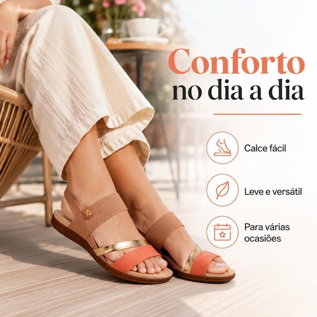 Sandália Feminina Modare Ultraconforto 7125.233 Elástico com Detalhe Dourado