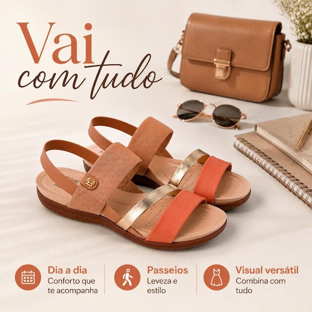 Sandália Feminina Modare Ultraconforto 7125.233 Elástico com Detalhe Dourado