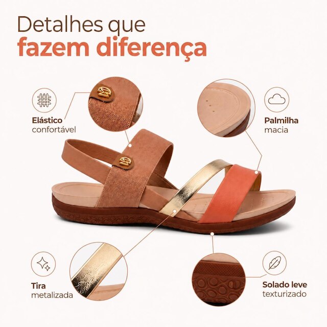 Sandália Feminina Modare Ultraconforto 7125.233 Elástico com Detalhe Dourado