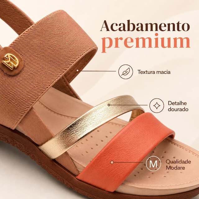 Sandália Feminina Modare Ultraconforto 7125.233 Elástico com Detalhe Dourado