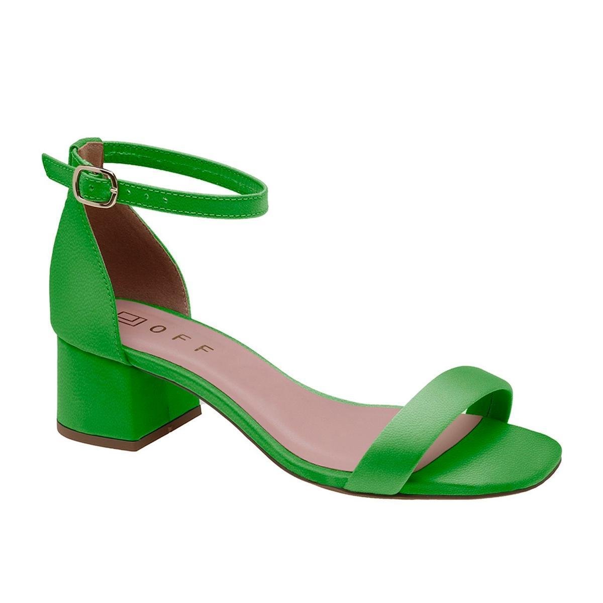 Sandalia Feminina Off Line Casual Salto Bloco Baixo Verde Escuro
