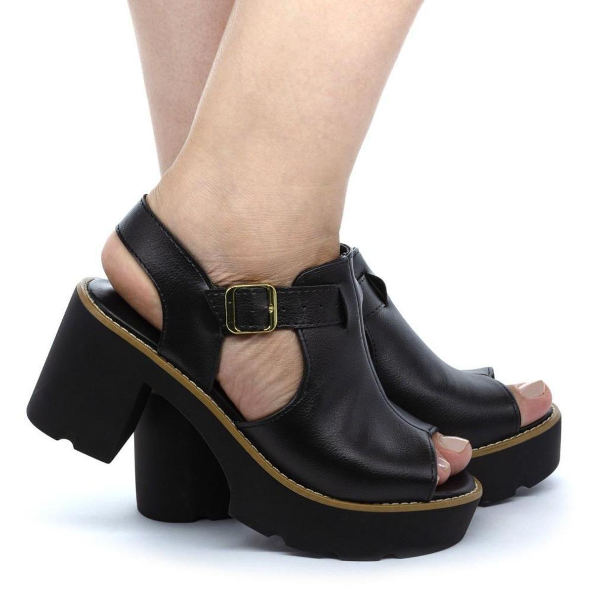 Sandália feminina Open Boot Salto Quadrado Sintético - Preto Menor preço em Sandália feminina Open Boot Salto Quadrado Sintético - Preto