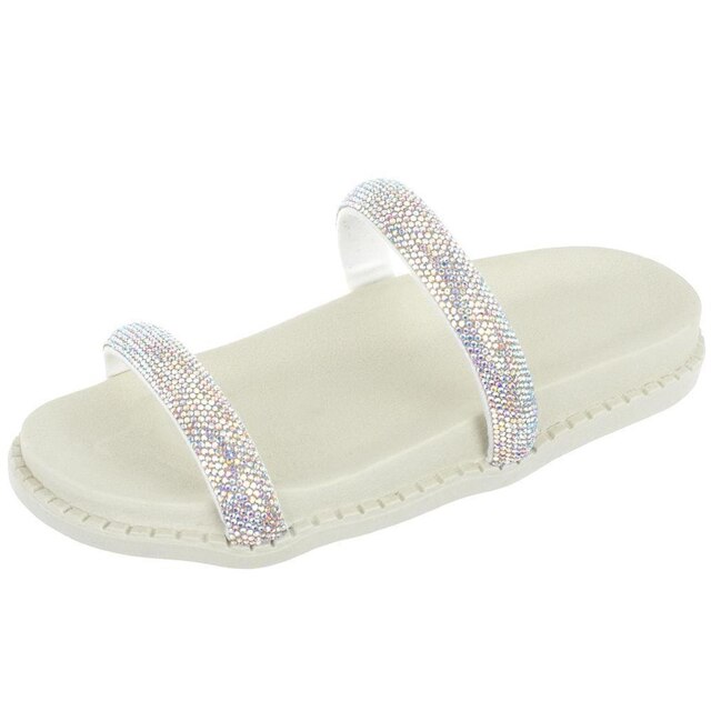Sandália Feminina Papete Com Brilho Duas Tiras Moda Flat Lauraliza