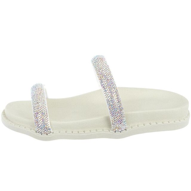 Sandália Feminina Papete Com Brilho Duas Tiras Moda Flat Lauraliza