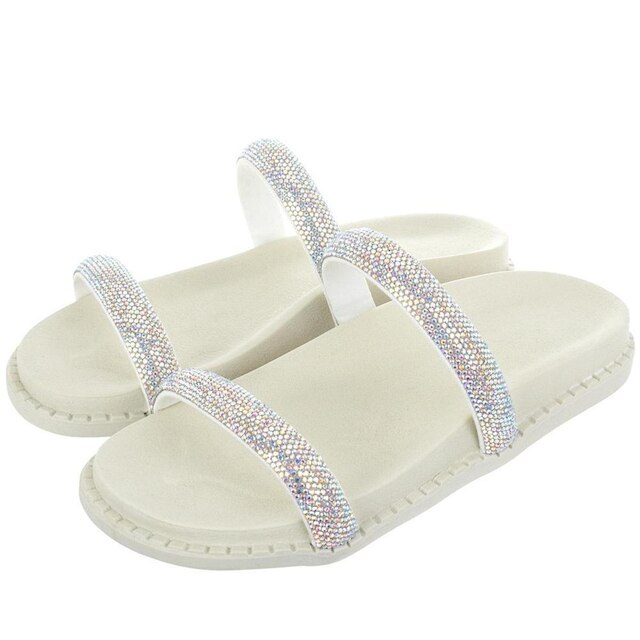 Sandália Feminina Papete Com Brilho Duas Tiras Moda Flat Lauraliza