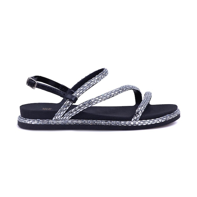 Sandalia Feminina Papete Com Tiras De Brilho Fivela Bk100