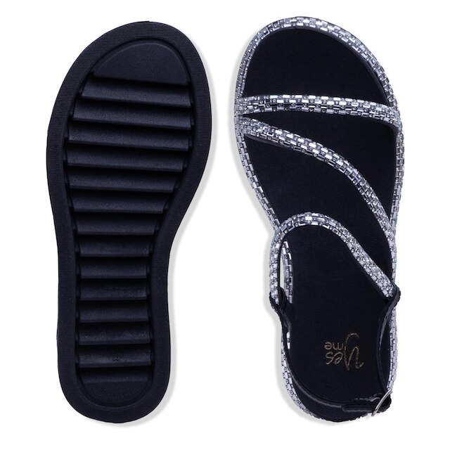 Sandalia Feminina Papete Com Tiras De Brilho Fivela Bk100