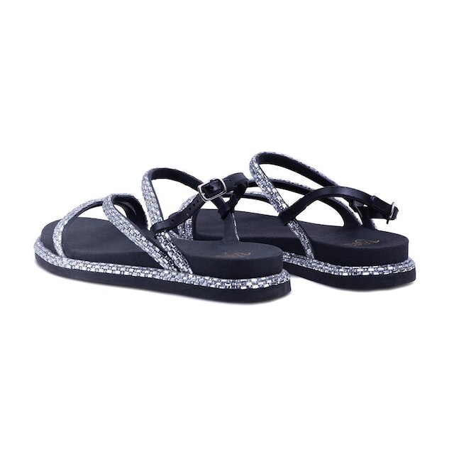 Sandalia Feminina Papete Com Tiras De Brilho Fivela Bk100