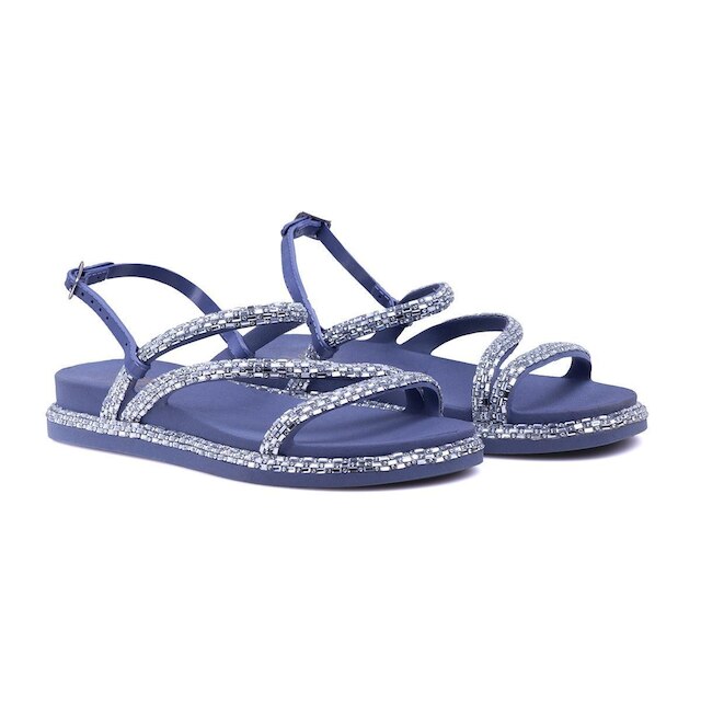 Sandalia Feminina Papete Com Tiras De Brilho Fivela Bk100