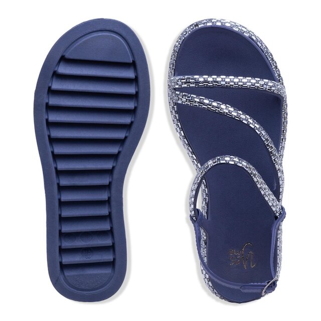 Sandalia Feminina Papete Com Tiras De Brilho Fivela Bk100
