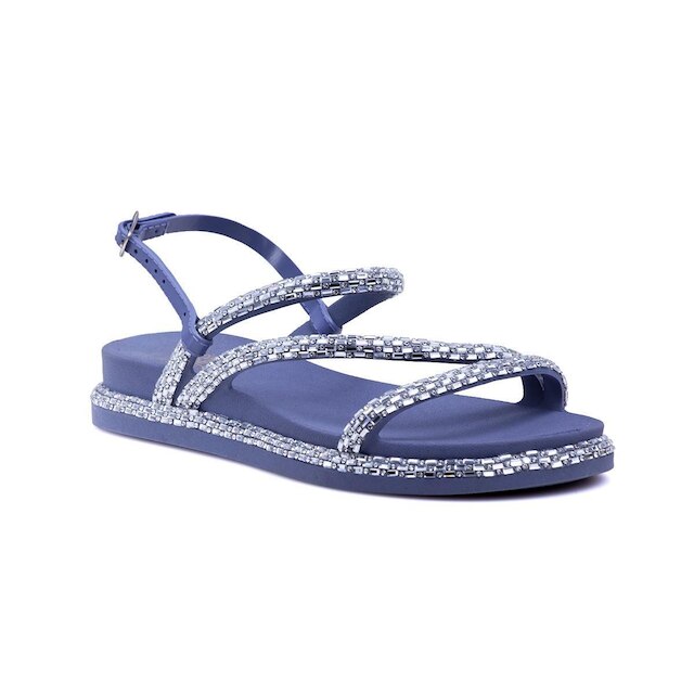 Sandalia Feminina Papete Com Tiras De Brilho Fivela Bk100