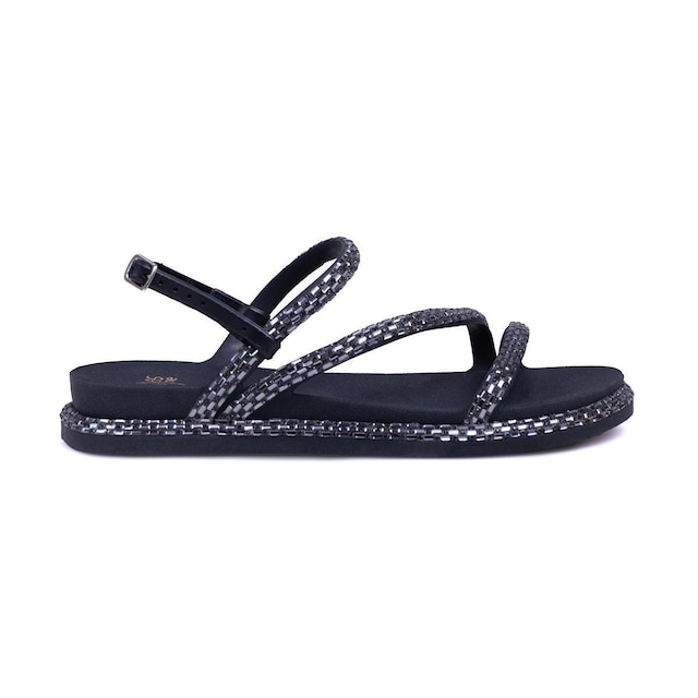 Sandalia Feminina Papete Com Tiras De Brilho Fivela Bk100