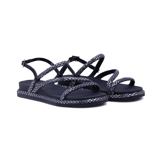 Sandalia Feminina Papete Com Tiras De Brilho Fivela Bk100
