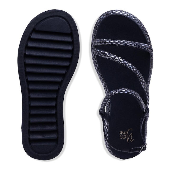 Sandalia Feminina Papete Com Tiras De Brilho Fivela Bk100