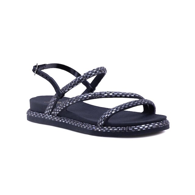 Sandalia Feminina Papete Com Tiras De Brilho Fivela Bk100