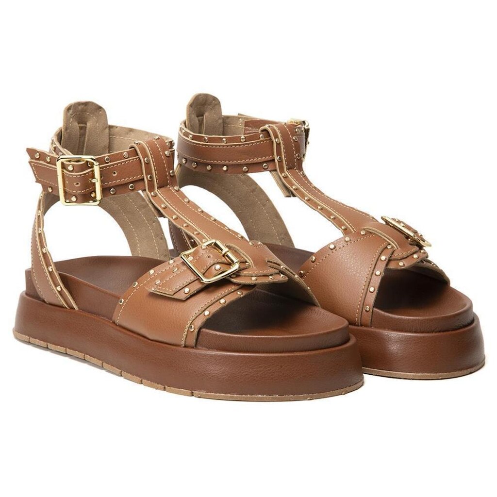 Sandália Feminina Papete Flatform Apliques Confortável